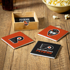 Philadelphia Flyers Ceramic Coasters Set, 4pcs with Wood Caddy - NHL Home