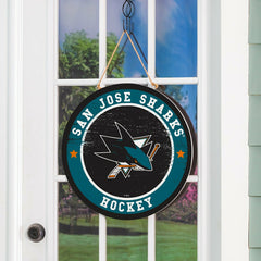 San Jose Sharks Round Door Décor with Hanging Rope, 18x18 - NHL Home