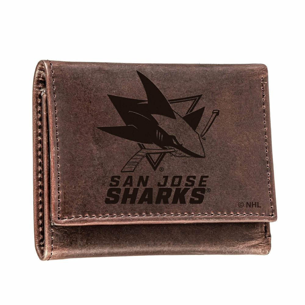 San Jose Sharks, Tri-Fold Wallet, Brown, CH, 100% Genuine Leather - NHL Home