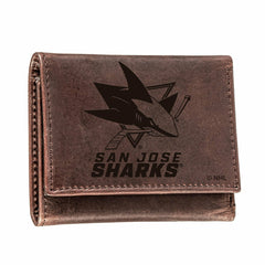 San Jose Sharks, Tri-Fold Wallet, Brown, CH, 100% Genuine Leather - NHL Home
