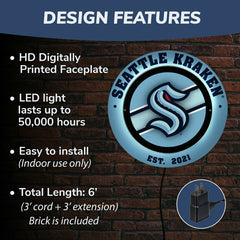 Seattle Kraken, Metal Lite, Round - NHL