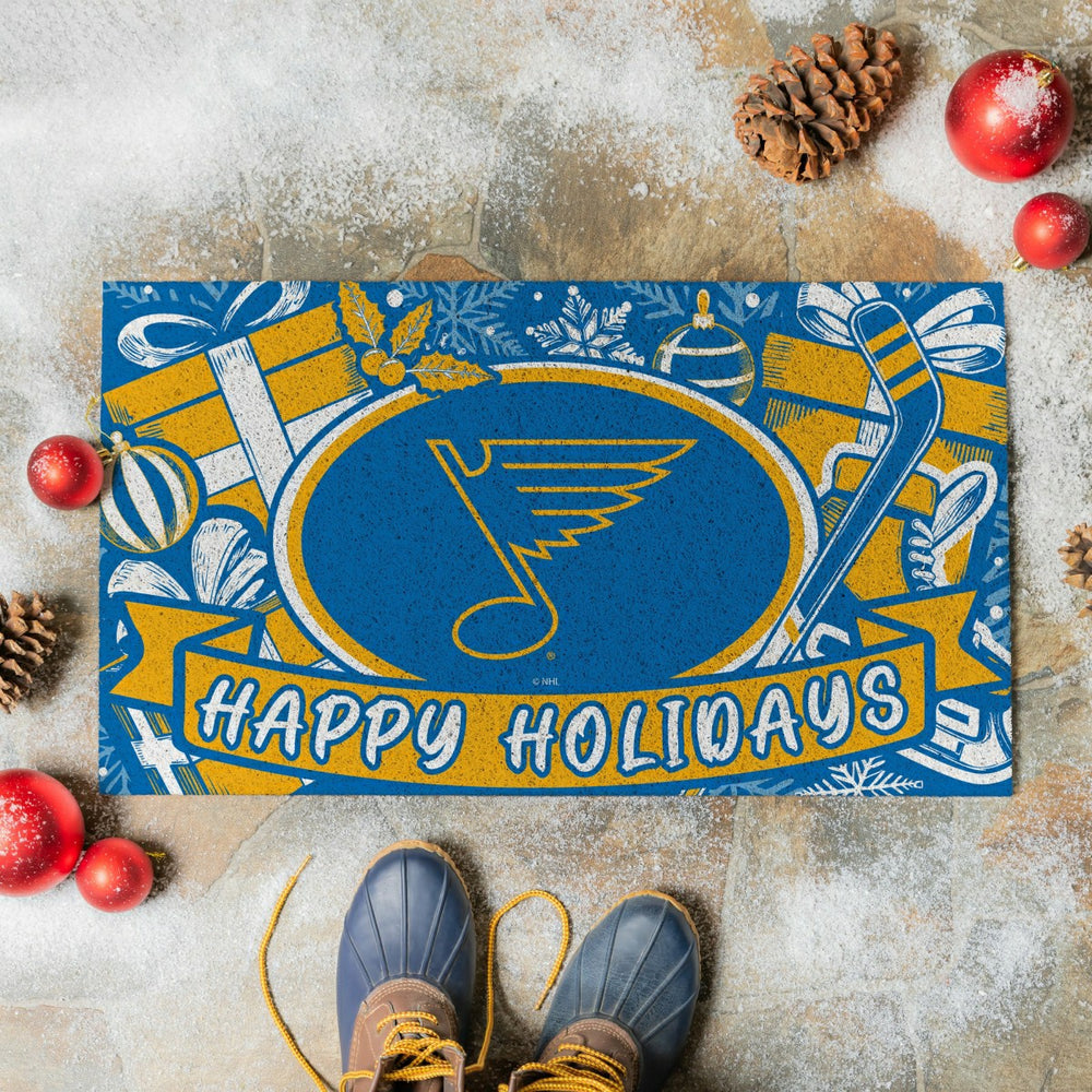 St Louis Blues Holiday PVC Mat, 28"x16" - NHL