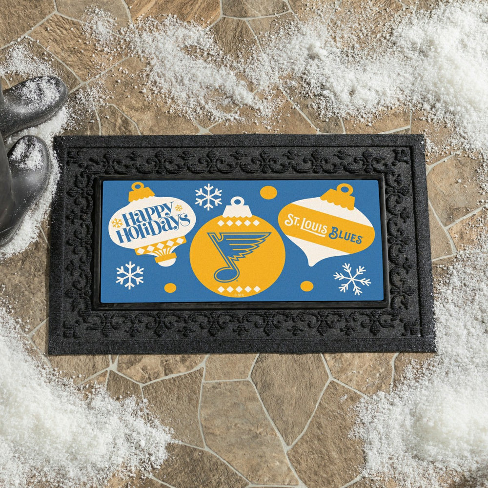 St Louis Blues Holiday Flocked Coir Sassafras Switch Mat, 22"x10" - NHL