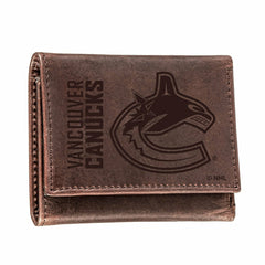 Vancouver Canucks, Tri-Fold Wallet, Brown, CH, 100% Genuine Leather - NHL Home