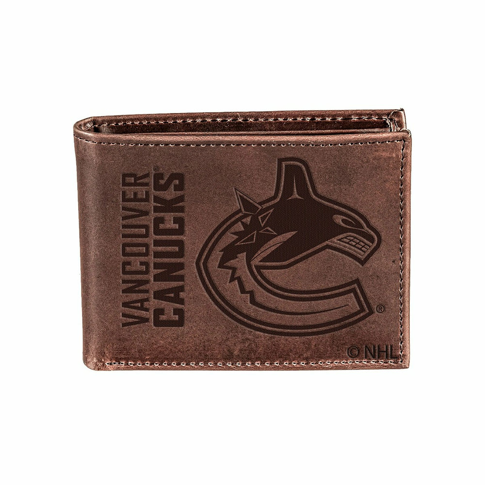 Vancouver Canucks, Bi-Fold Wallet, Brown, CH, 100% Genuine Leather - NHL Home