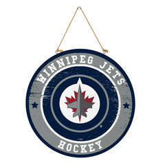 Winnipeg Jets Round Door Décor with Hanging Rope, 18x18 - NHL Home