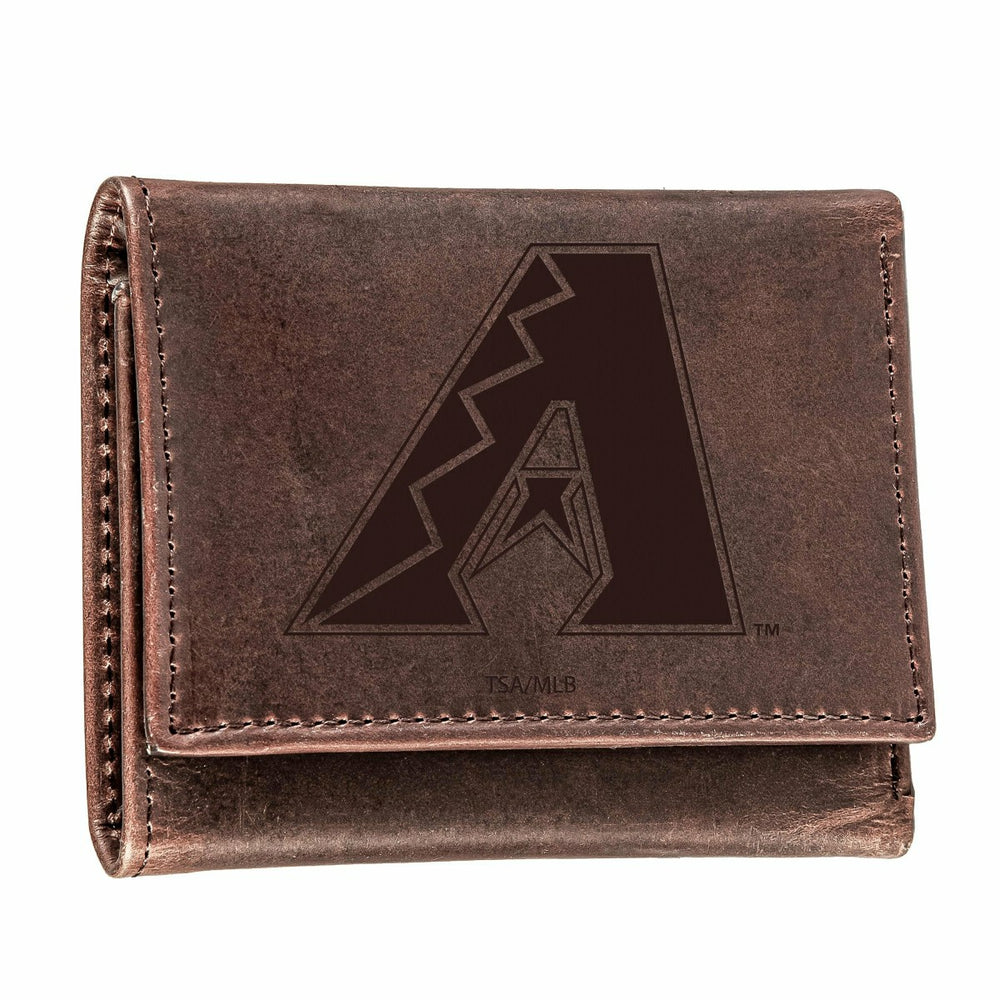 Arizona Diamondbacks Tri-Fold Wallet Brown 100% Genuine Leather - MLB Home