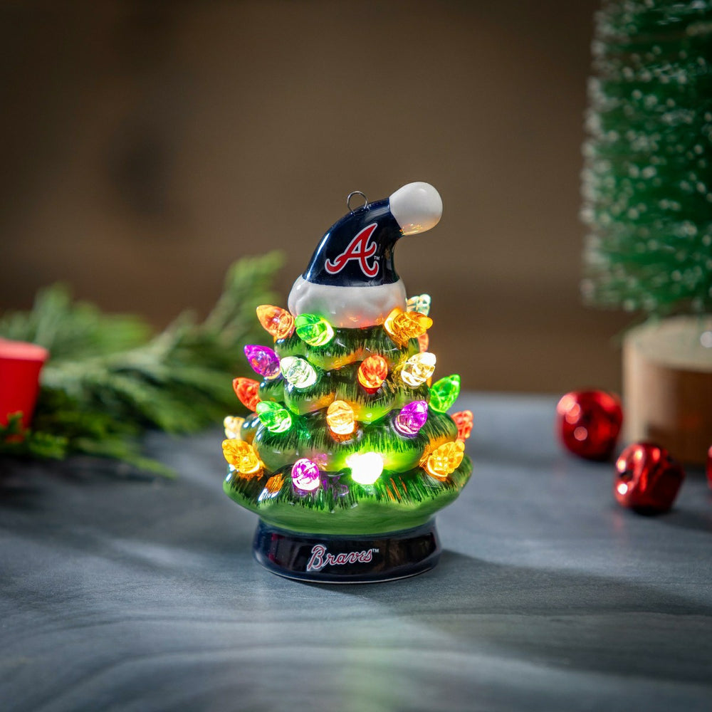 Atlanta Braves 4" Mini LED Tabletop Christmas Tree, Set of 2 - MLB Home