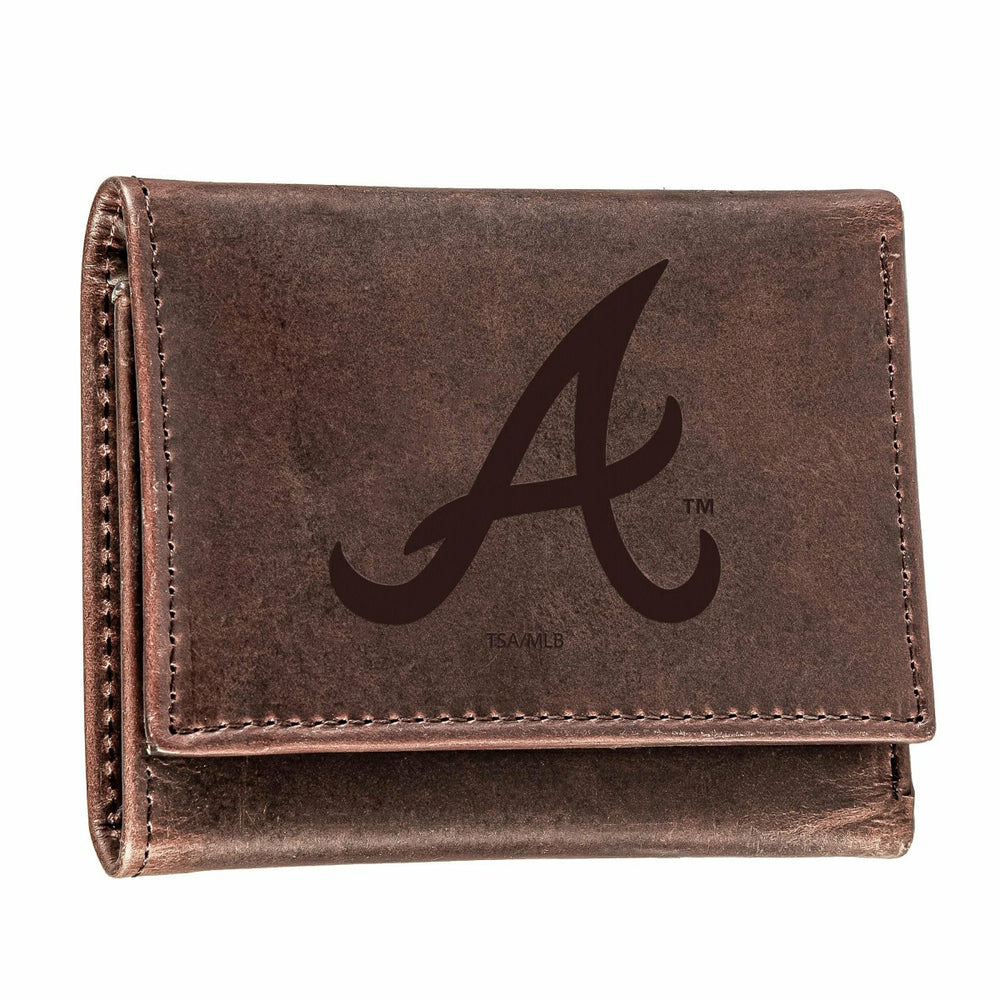 Atlanta Braves Tri-Fold Wallet Brown 100% Genuine Leather - MLB Home