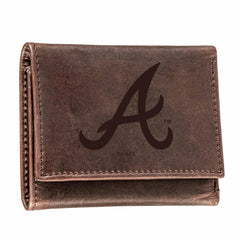 Atlanta Braves Tri-Fold Wallet Brown 100% Genuine Leather - MLB Home
