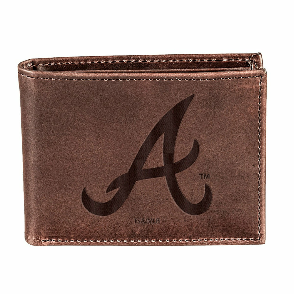 Atlanta Braves Bi-Fold Wallet Brown 100% Genuine Leather - MLB Home