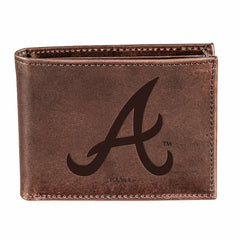 Atlanta Braves Bi-Fold Wallet Brown 100% Genuine Leather - MLB Home