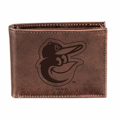 Baltimore Orioles Bi-Fold Wallet Brown 100% Genuine Leather - MLB Home