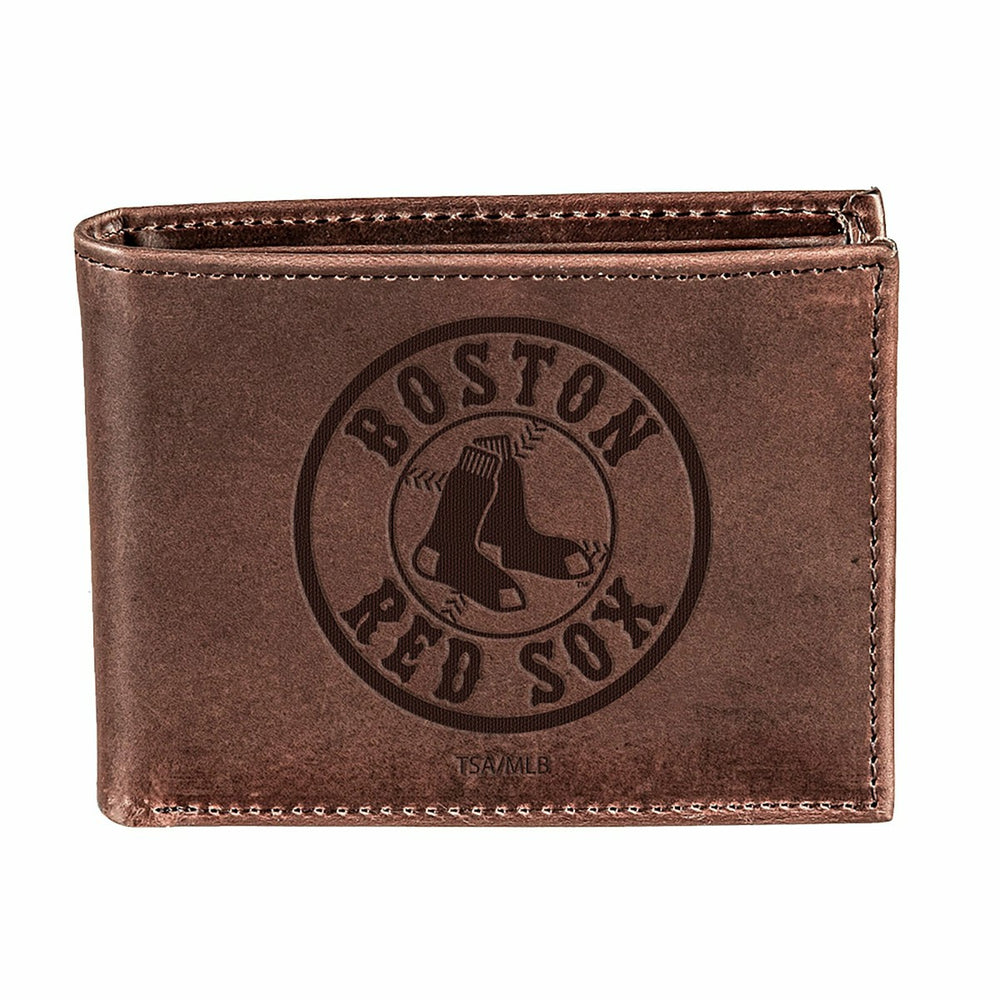 Boston Red Sox Bi-Fold Wallet Brown 100% Genuine Leather - MLB Home