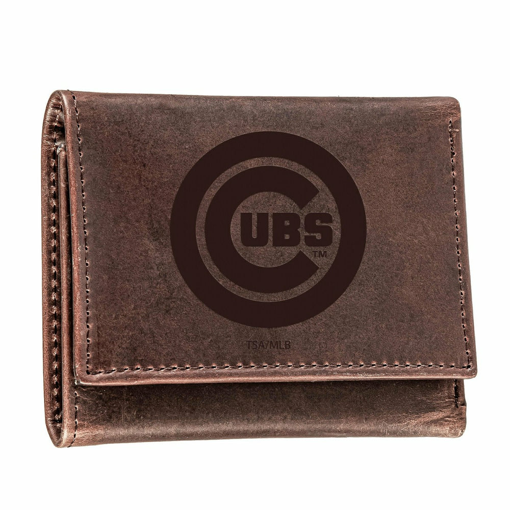Chicago Cubs Tri-Fold Wallet Brown 100% Genuine Leather - MLB Home