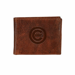 Chicago Cubs, Embossed 100% Genuine Tumbled Leather Passcase Bi-Fold W - MLB Home
