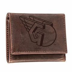 Cleveland Guardians Tri-Fold Wallet Brown 100% Genuine Leather - MLB Home
