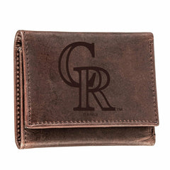 Colorado Rockies Tri-Fold Wallet Brown 100% Genuine Leather - MLB Home