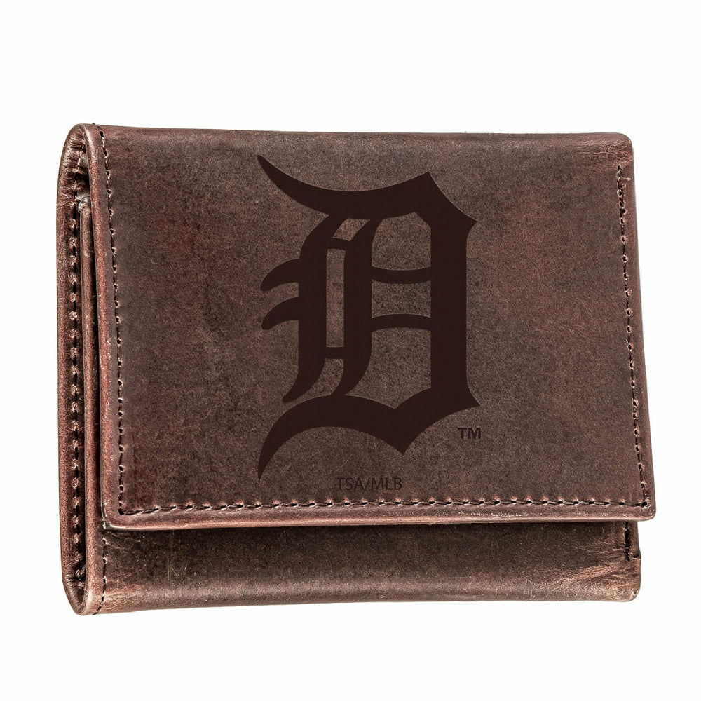 Detroit Tigers Tri-Fold Wallet Brown 100% Genuine Leather - MLB Home