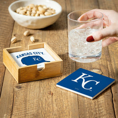 Kansas City Royals Ceramic Coasters Set, 4pcs with Wood Caddy - MLB Home