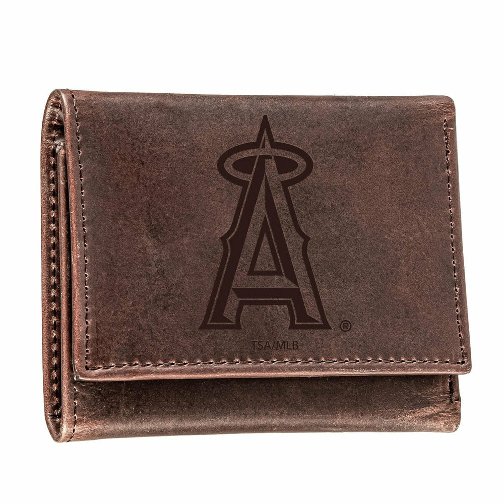 Los Angeles Angels Tri-Fold Wallet Brown 100% Genuine Leather - MLB Home