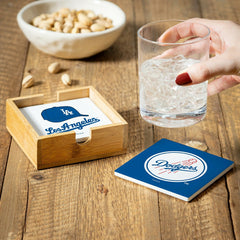 Los Angeles Dodgers Ceramic Coasters Set, 4pcs with Wood Caddy - MLB Home