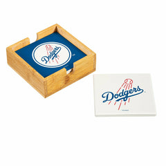 Los Angeles Dodgers Ceramic Coasters Set, 4pcs with Wood Caddy - MLB Home