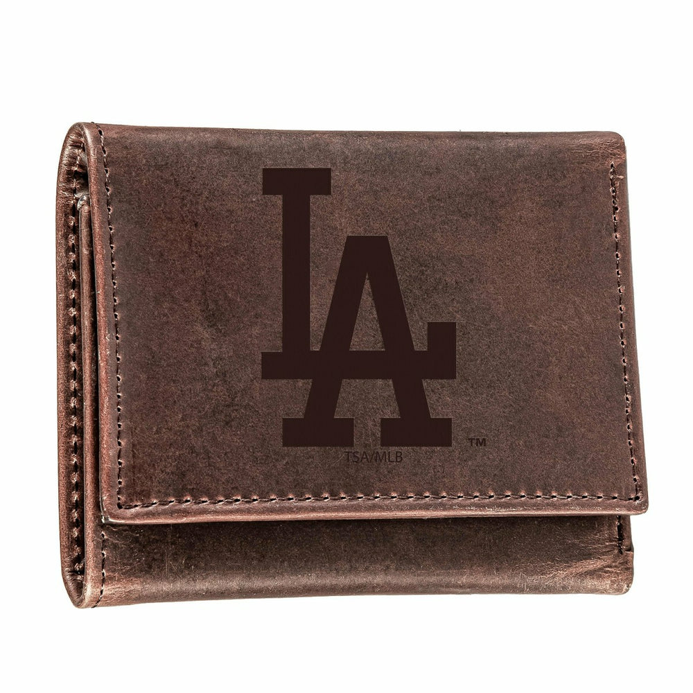 Los Angeles Dodgers Tri-Fold Wallet Brown 100% Genuine Leather - MLB Home