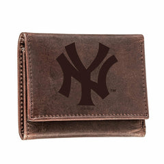 New York Yankees Tri-Fold Wallet Brown 100% Genuine Leather - MLB Home
