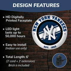 New York Yankees, Metal Lite, Round - MLB