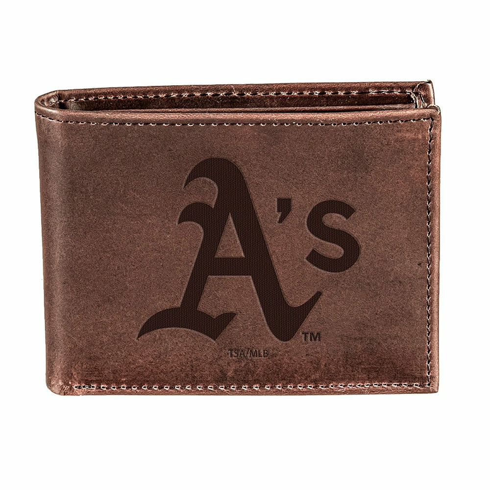 Oakland A's Bi-Fold Wallet Brown 100% Genuine Leather - MLB Home