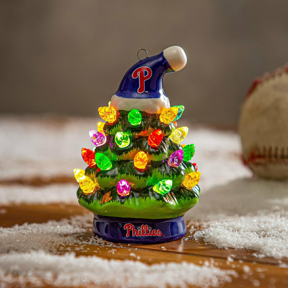 Philadelphia Phillies 4" Mini LED Tabletop Christmas Tree, Set of 2 - MLB Home