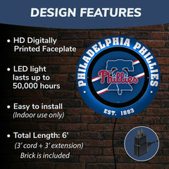 Philadelphia Phillies, Metal Lite, Round - MLB
