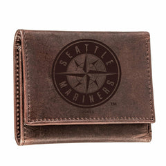 Seattle Mariners Tri-Fold Wallet Brown 100% Genuine Leather - MLB Home