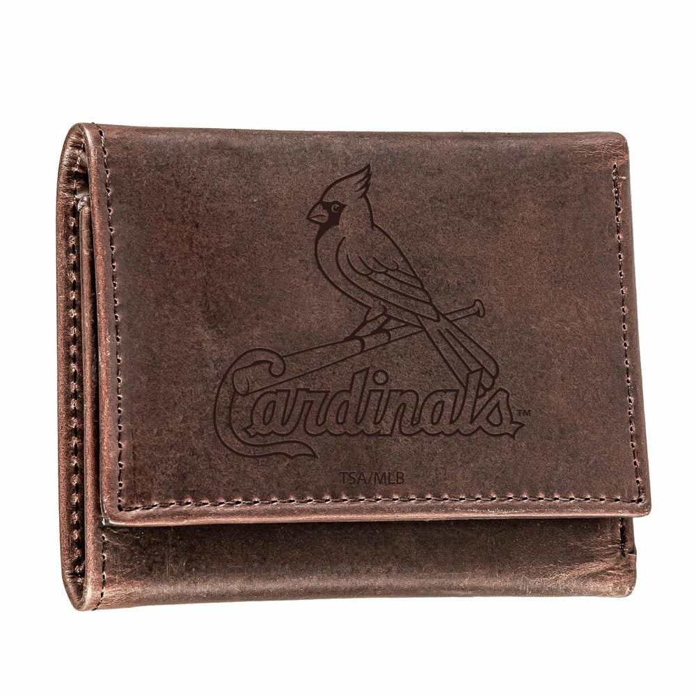 St Louis Cardinals Tri-Fold Wallet Brown 100% Genuine Leather - MLB Home