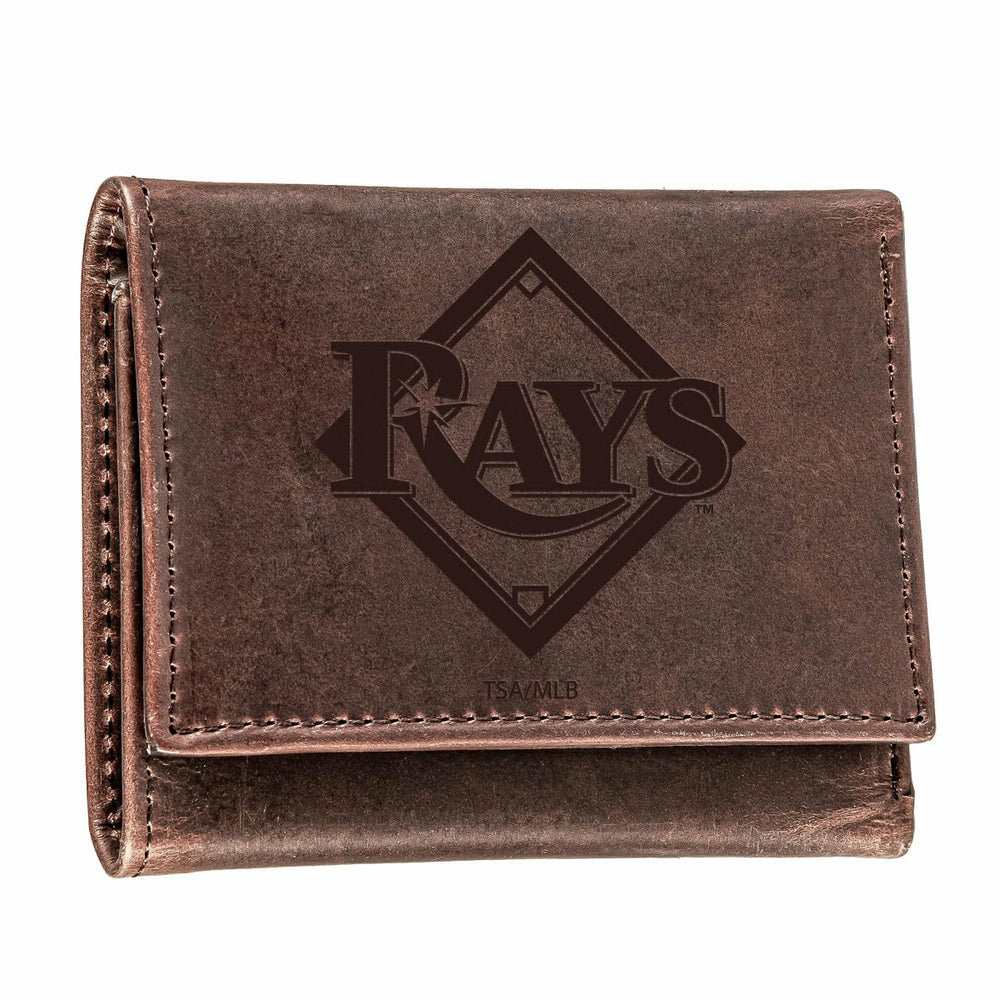 Tampa Bay Rays Tri-Fold Wallet Brown 100% Genuine Leather - MLB Home