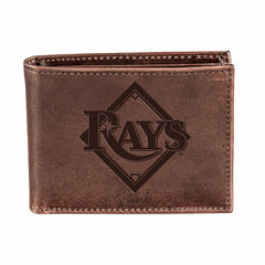 Tampa Bay Rays Bi-Fold Wallet Brown 100% Genuine Leather - MLB Home