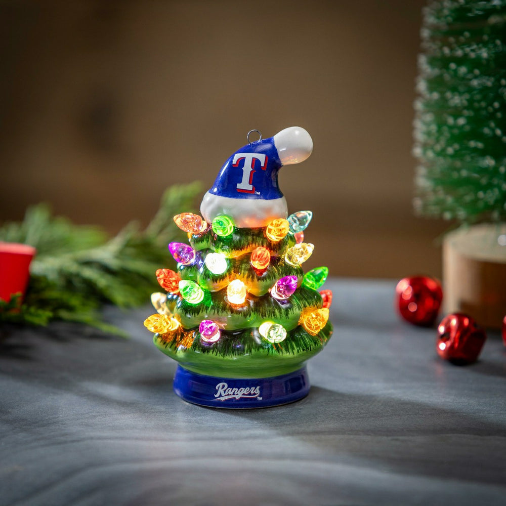 Texas Rangers 4" Mini LED Tabletop Christmas Tree, Set of 2 - MLB Home