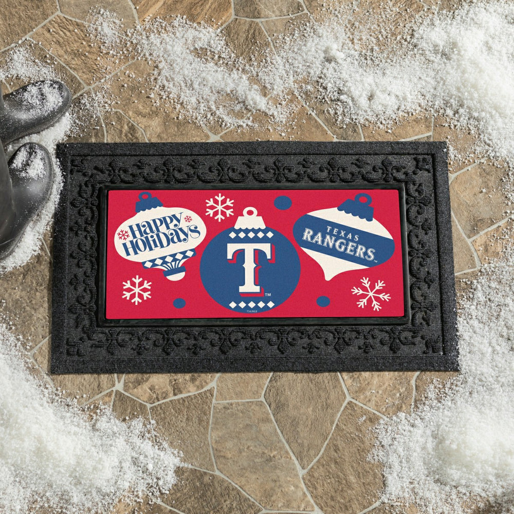 Texas Rangers Holiday Flocked Coir Sassafras Switch Mat, 22"x10" - MLB