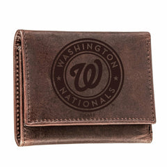 Washington Nationals Tri-Fold Wallet Brown 100% Genuine Leather - MLB Home