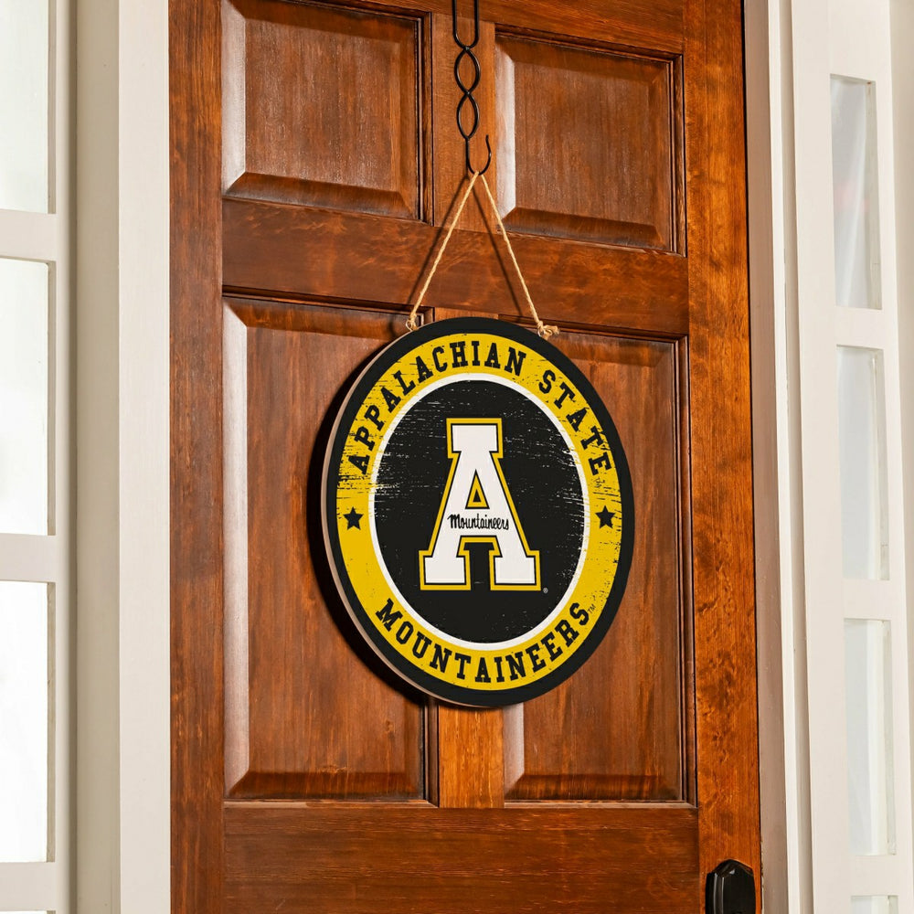 Appalachian State University Round Door Décor with Hanging Rope, 18x18 - Collegiate Home