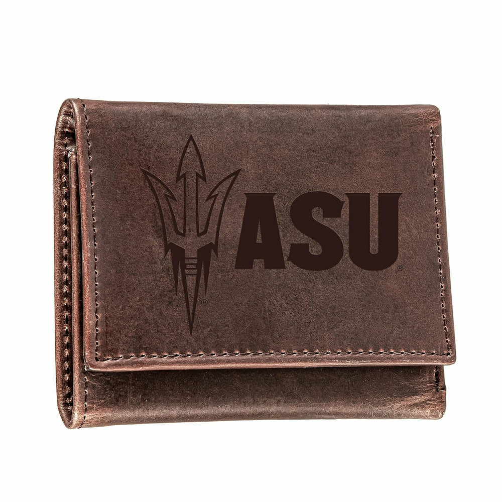 Arizona State University, Tri-Fold Wallet, Brown, CH, 100% Genuine Lea - Collegiate Home