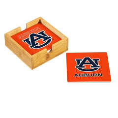 Auburn University Ceramic Coasters Set, 4pcs with Wood Caddy - Collegiate Home