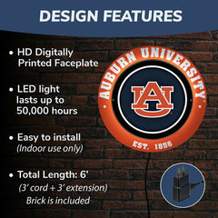 Auburn University, Metal Lite, Round - Collegiate