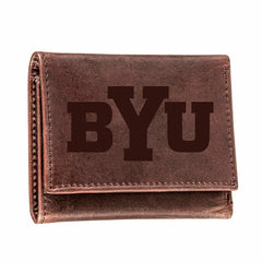 Brigham Young University, Tri-Fold Wallet, Brown, CH, 100% Genuine Lea - Collegiate Home