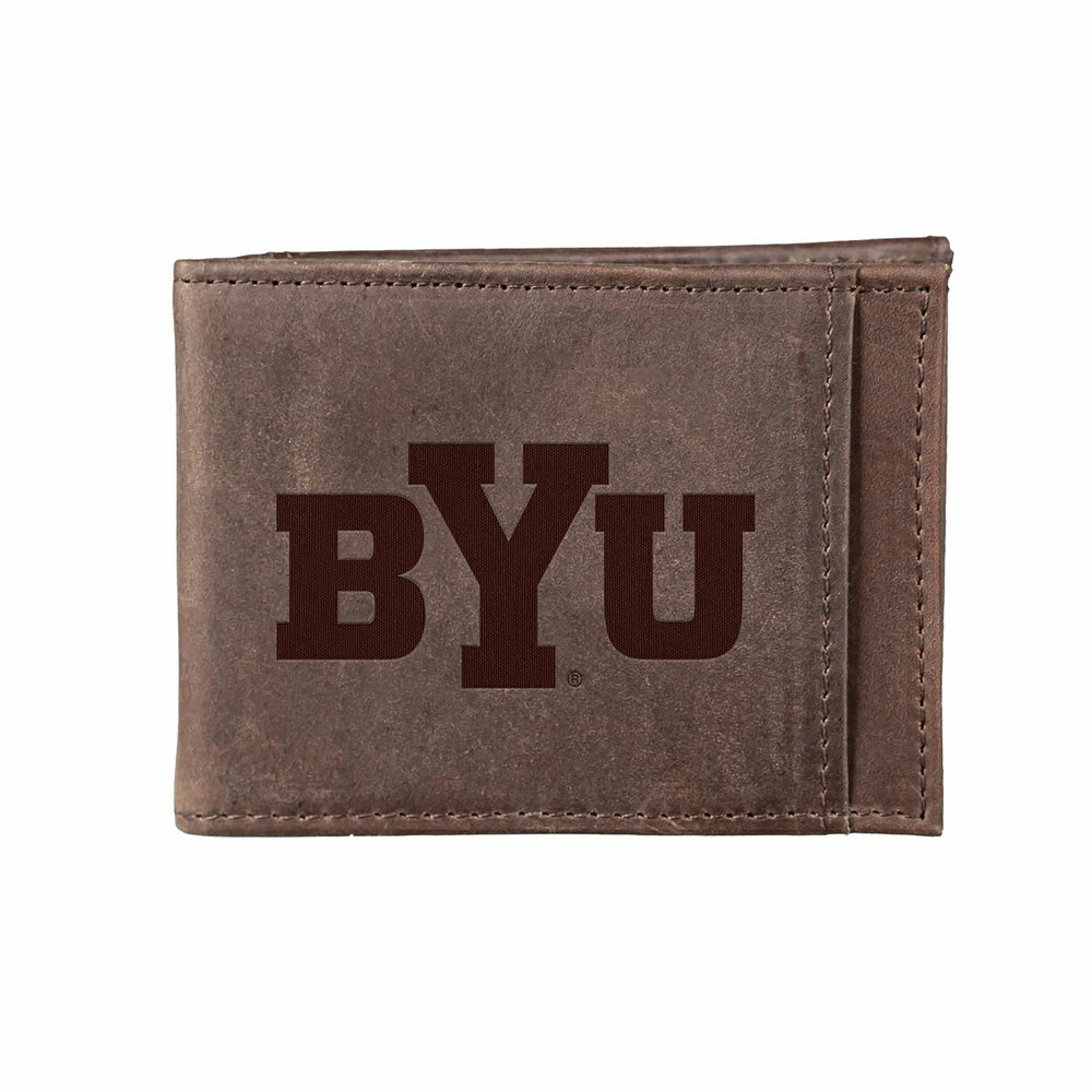 Front Pocket Wallet w/ RFID Blocking, Brigham Young University, Brown - Collegiate Home