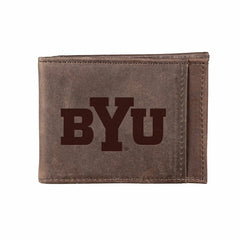 Front Pocket Wallet w/ RFID Blocking, Brigham Young University, Brown - Collegiate Home