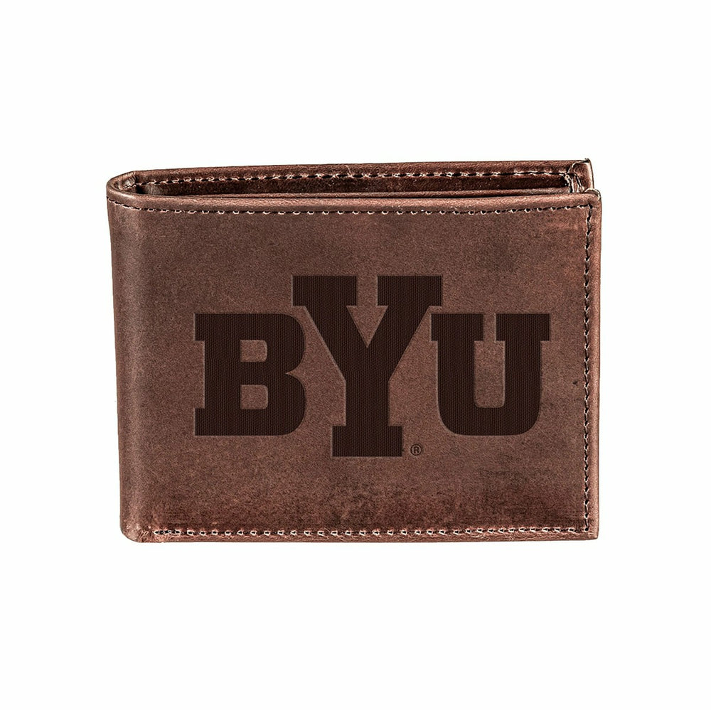 Brigham Young University, Bi-Fold Wallet, Brown, CH, 100% Genuine Leat - Collegiate Home