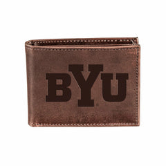 Brigham Young University, Bi-Fold Wallet, Brown, CH, 100% Genuine Leat - Collegiate Home