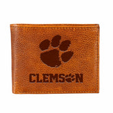 Clemson University, Embossed 100% Genuine Tumbled Leather Passcase Bi- - Collegiate Home
